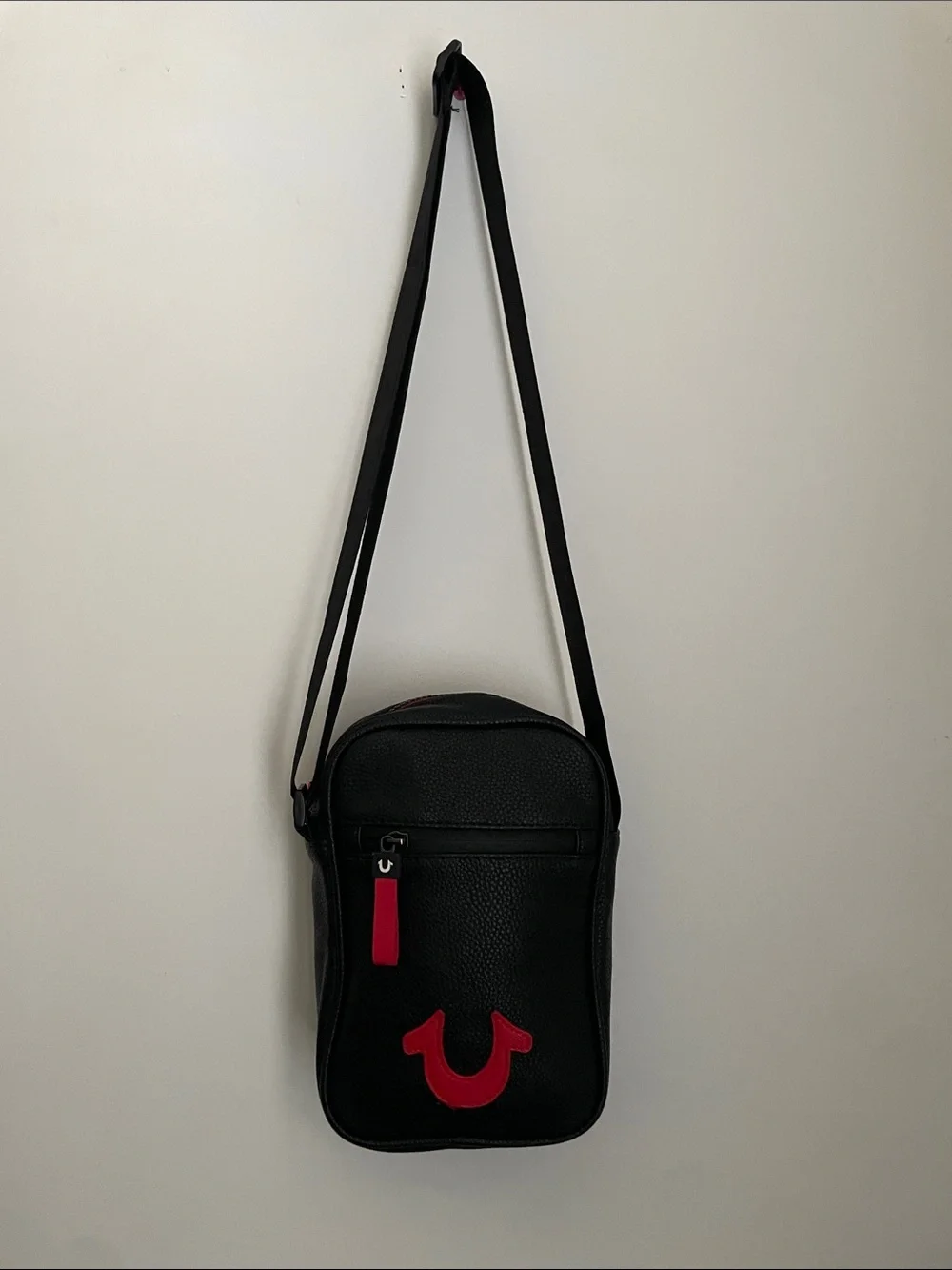 True Religion Black Crossbody Bag with Red Accent - Men Travel